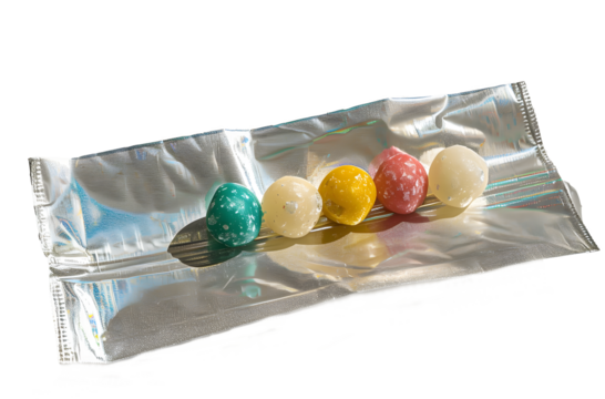 Chewing gum plate on wrapping paper isolated on transparent background