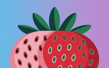 Pink red strawberry. Closeup of a strawberry with half pink and half red. Simple illustration of summer fruit.