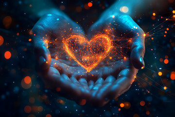 An abstract digital background image representing charity and selfless giving, intertwined with modern data connections, symbolizing the integration of technology