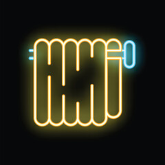 Yellow and blue neon icon of a heating radiator on a black background