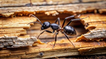 Carpenter ant destroying wooden structure , Pest control, Insect infestation, Damage, Hardwood