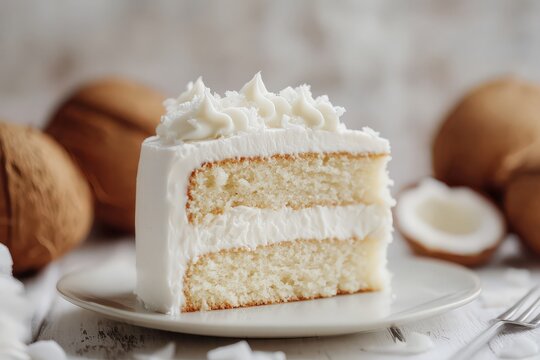 A slice of white cake with a frosting on top, generative ai image