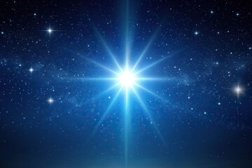 Obraz premium Bright star shining in the dark blue night sky, framing, shining, bright, religious, dark blue., Christian, nativity, miracle, night sky, wonder, glow,Star of Bethlehem, symbol, guidance