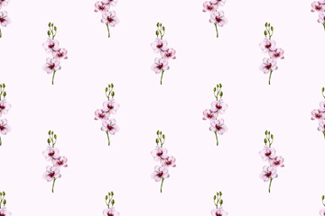 watercolor seamless pattern of orchid flowers. 
pink Phalaenopsis