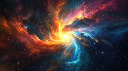 Fototapeta premium Colorful cosmic explosion with swirling gases and light, a symbolic depiction of the universe's birth through the Big Bang