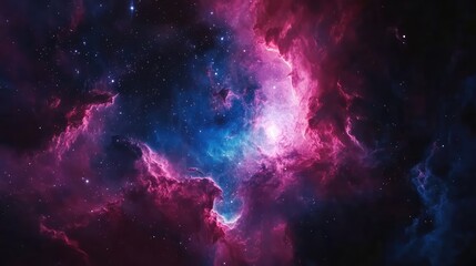 Fototapeta premium Nebula with vibrant pink and blue gases merging in deep space
