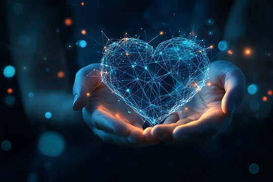 An abstract digital background image representing charity and selfless giving, intertwined with modern data connections, symbolizing the integration of technology