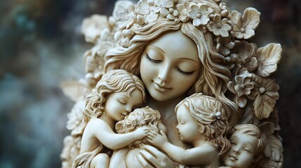 17. A nurturing mother goddess cradling children in her arms