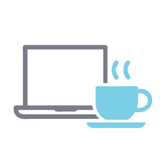 Laptop with Steaming Coffee Cup Icon