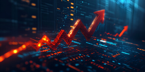 Rising Financial Graph with Glowing Arrow in Digital Space

