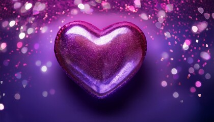 Fototapeta premium A luminous heart in hues of magenta and lavender, embellished with glimmers, set upon a violet background