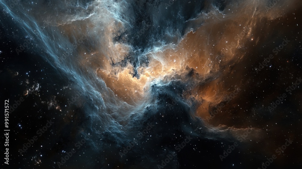 Wall mural swirling gases and dust clouds expanding outward in the cosmos, representing the universe's explosiv