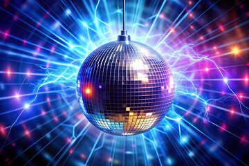 Disco ball emitting magnetic field as seen from below, attraction, entertainment, colorful, magnetism, sparkly, shiny, illuminated, event, energizing, reflections, dance floor, lighting