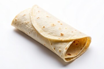 tortilla, plain, vegetarian, Mexican, wrap, snack, white background, flatbread, appetizer, lunch, food, A plain tortilla wrap lies on a white background seen from above with a wide angle view