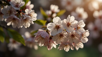 Cherry blossoms in soft sunlight.