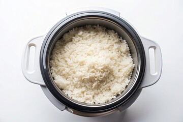 cookware, electric rice cooker, meal, healthy, convenient, food, grain, kitchen, A bird s eye view of stream rice cooking in an electric rice cooker on a white background