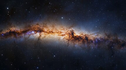 Obraz premium Clear view of the Milky Way's spiral structure, with bright stars and colorful nebulae scattered throughout the galaxy