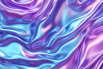 Obraz premium 3d render Metallic liquid background. Abstract neon texture. Rainbow 3d holographic foil. Wavy glossy surface in blue and purple colors Background