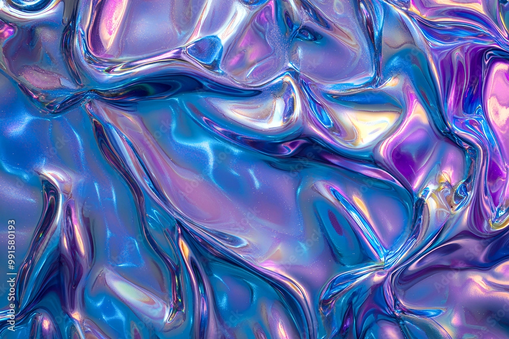 Canvas Prints 3d render metallic liquid background. abstract neon texture. rainbow 3d holographic foil. wavy gloss