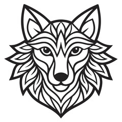 Wolf head Mandalas outline silhouette vector art illustration - Transparent Background