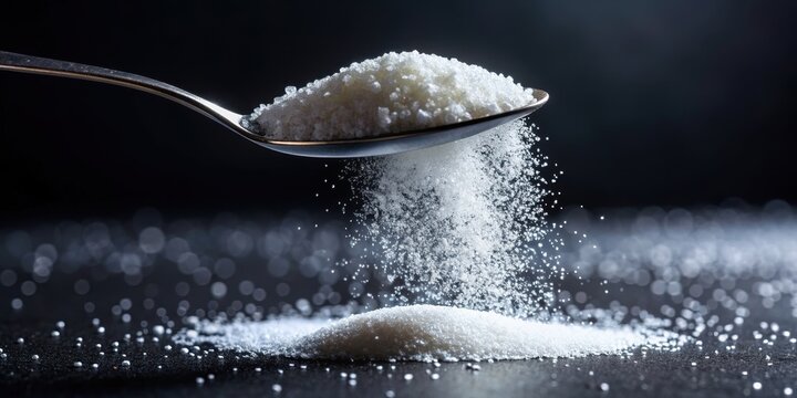 Close-up of a spoon overflowing with sugar, excessive, too much, spoon, sugar, sweet, unhealthy, addiction, diabetes