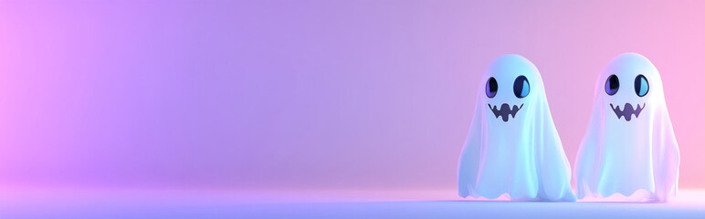 Obraz premium Glowing ghosts in eerie lighting, halloween background