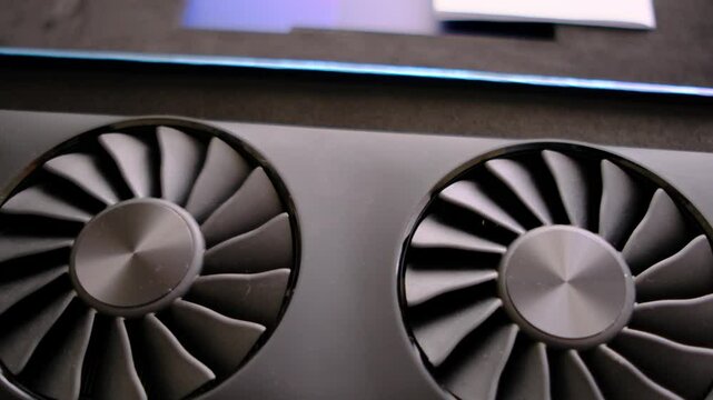 Close-up external graphics card dual fan black