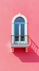 Obraz premium Minimalist balcony on pink wall with closed windows, background