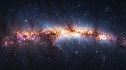 Obraz premium Stunning view of the Milky Way's spiral arms, with bright nebula clouds and star clusters radiating light