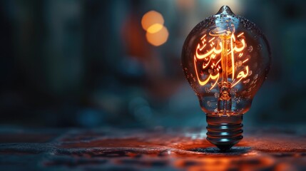 A light bulb with Arabic text and script