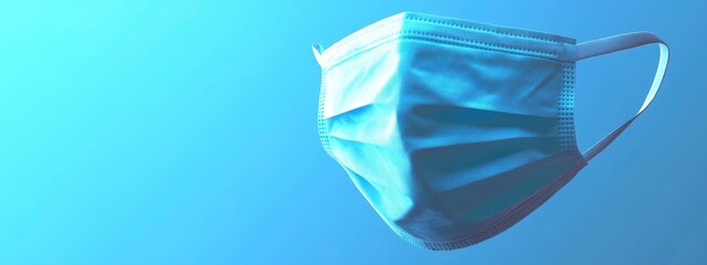 Close-up of a surgical mask being put on, straps being adjusted behind the ears, soft sterile light