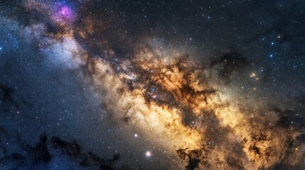 Fototapeta premium Stunning view of the Milky Way's spiral arms, with bright nebula clouds and star clusters radiating light