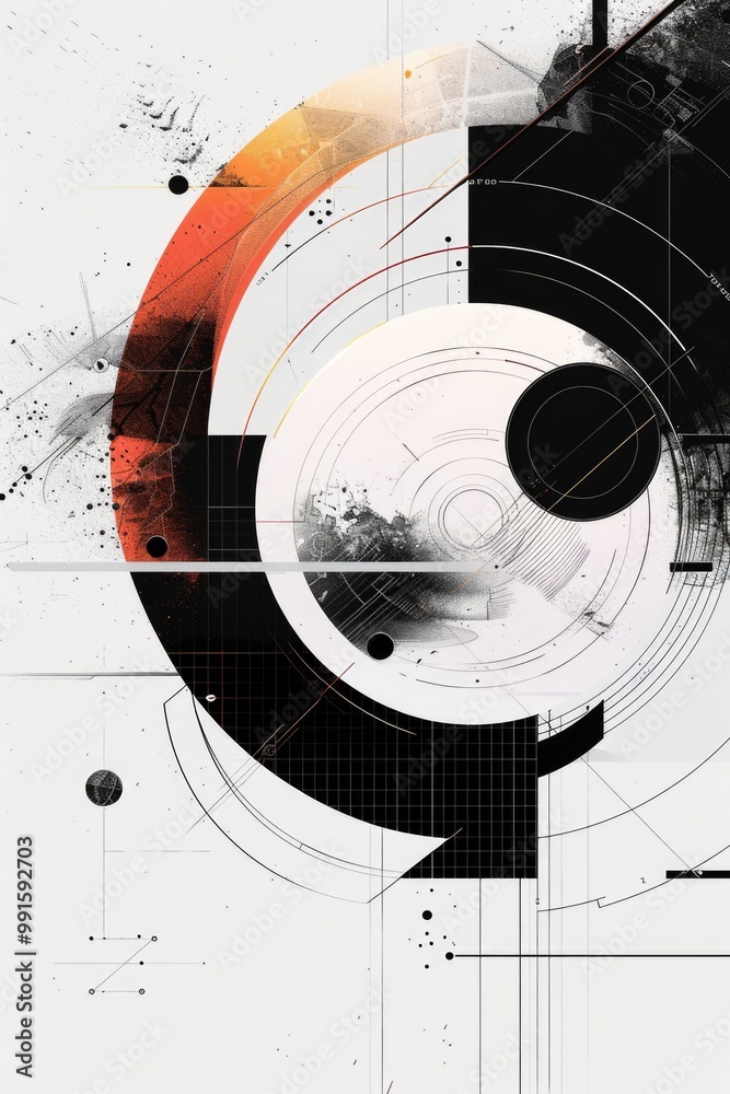 Poster a minimalist design featuring a bold red circle on a black and white background, suitable for use in