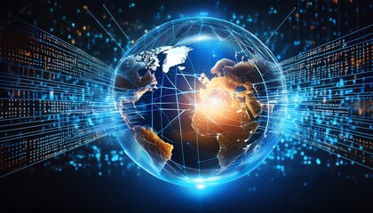 Data streams and code surround a glowing Earth, representing the interconnectedness of our d(1)