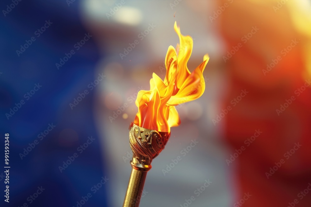 Aufkleber Close-up view of a torch attached to a wooden stick, perfect for adding warmth and ambiance to your scene