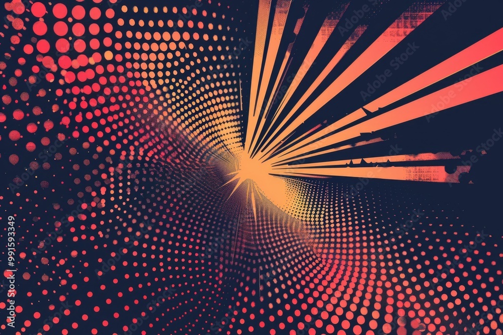 Poster a spiral design on a bright red and black background, suitable for abstract art or technology-relate