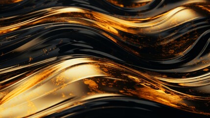This image captures the dynamic movement of waves with striking reflections of golden and black hues, creating a mesmerizing abstract pattern on water ideal for presentations or backgrounds, spain