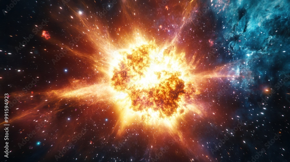 Wall mural bright supernova explosion, sending shockwaves and debris outward from a dying star in deep space