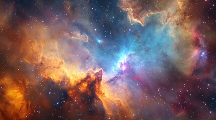 Obraz premium Colorful nebula with a protostar at its center, showing the birth of a new star from interstellar gas and dust