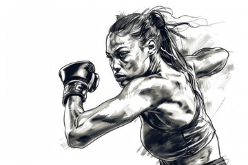A woman wearing a boxing glove, ideal for sports and fitness illustrations