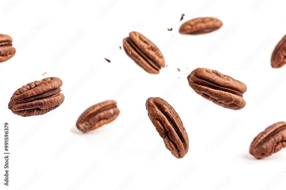 Poster a collection of pecans arranged neatly on a white background