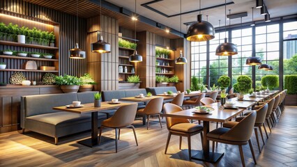 Fototapeta premium Modern restaurant interior with sleek design and cozy ambiance, modern, restaurant, interior, sleek, design, cozy, ambiance