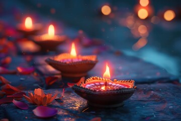 Group of lit candles on a wooden table