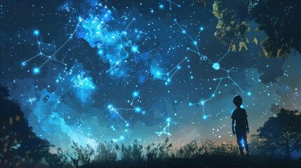 Obraz premium A healthcare system where each child's treatment plan is written in the stars, with constellations aligning to show the best path to health and wellness