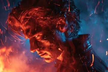 A person stands near a burning fire