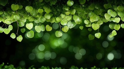 Obraz premium Green Heart-Shaped Leaves Hanging Over a Blurred Background