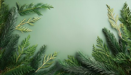 Naklejka premium Lush thuja leaves and twigs form a retro-inspired natural setting ideal for serving as a blank space for text or images