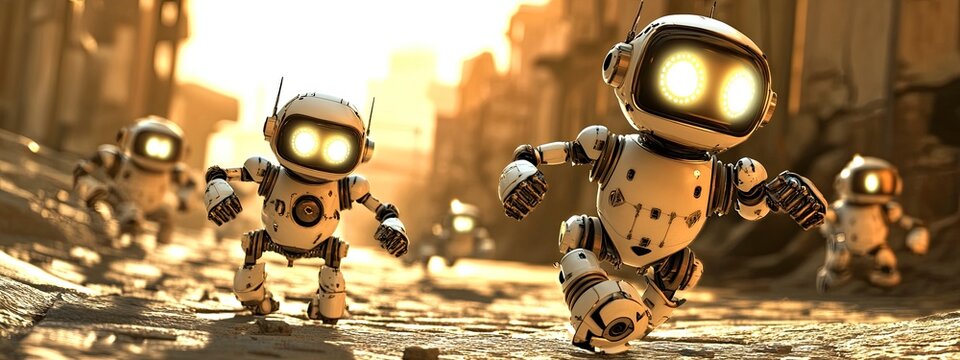 Close-up of nanotechnology bots working on a surface, soft glowing lights indicating their actions