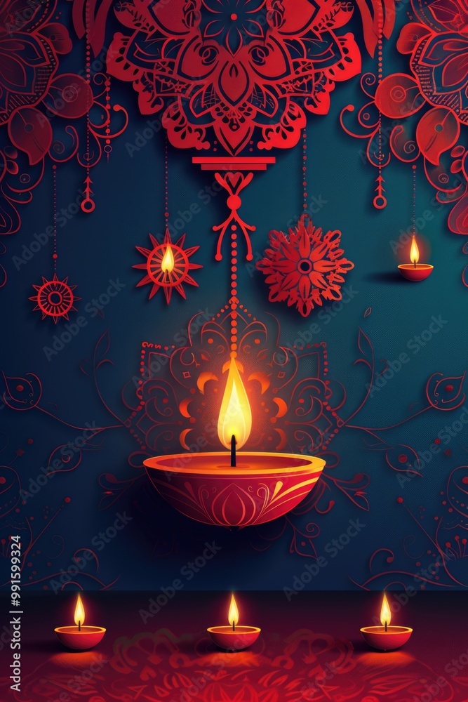Poster a handmade design of a diya lamp on a paper cut