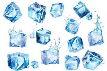 Obraz premium Fresh and melting ice cubes with water droplets, perfect for summer or beverage illustration
